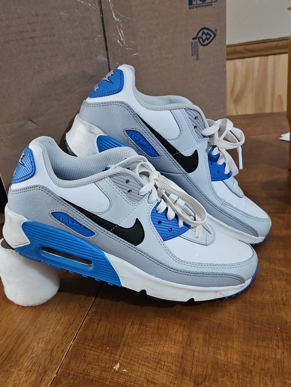 Nike Ladies Sneakers White, Gray & Blue with Black Swoosh